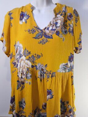 Staccato Large Gold Mustard Floral Hi Lo Baby doll top